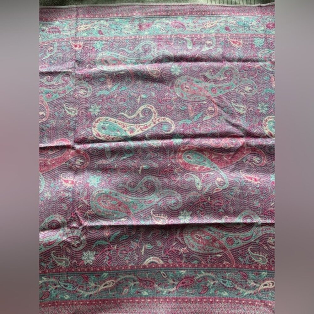 Cashmere wool - Pink Blue Paisley Pashmina Scarf Wrap - Picture 4 of 4
